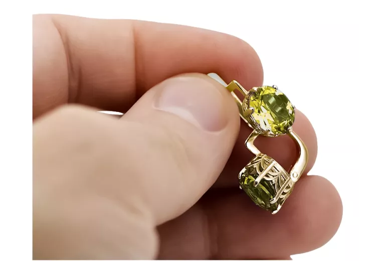 8K žlté zlato 333 Yellow Peridot náušnice vec003x-yp Russian Soviet USSR Vintage Jewlery Art Deco style